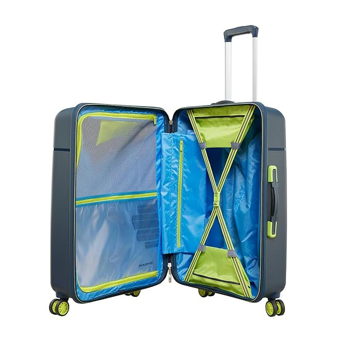 Skybags Cityscape 67Cms Polypropylene Hardsided Medium Size 8 Wheels Anti Theft Zipper Blue Suitcase