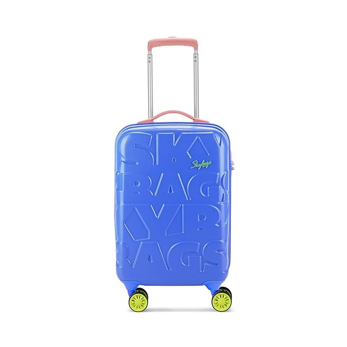Skybags Crest Cabin Hardshell Luggage 55 Cm Polycarbonate Luggage 4 Wheel Inline Trolley Bag with 8 Wheels and TSA Approved Lock Dazzling Blue Amber