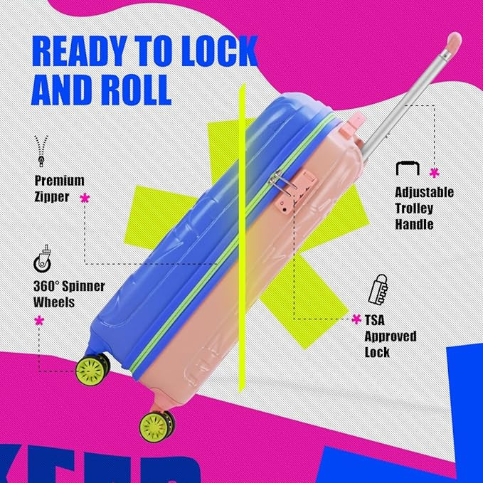 Skybags Crest Cabin Hardshell Luggage 55 Cm Polycarbonate Luggage 4 Wheel Inline Trolley Bag with 8 Wheels and TSA Approved Lock Dazzling Blue Amber