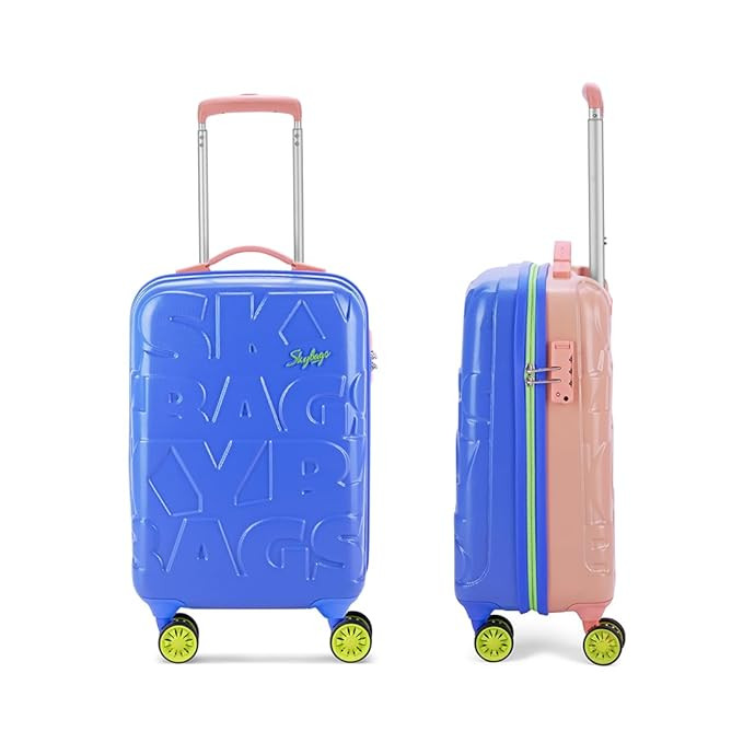 Skybags Crest Cabin Hardshell Luggage 55 Cm Polycarbonate Luggage 4 Wheel Inline Trolley Bag with 8 Wheels and TSA Approved Lock Dazzling Blue Amber