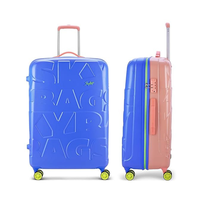 Skybags Crest Large Size Hardshell Luggage 79 Cm  Polycarbonate Luggage 4 Wheel Inline Trolley Bag with 8 Wheels and TSA Approved Lock  Dazzling Blue Amber