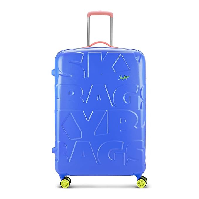 Skybags Crest Large Size Hardshell Luggage 79 Cm Polycarbonate Luggage 4 Wheel Inline Trolley Bag with 8 Wheels and TSA Approved Lock Dazzling Blue Amber