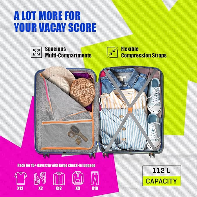 Skybags Crest Large Size Hardshell Luggage 79 Cm Polycarbonate Luggage 4 Wheel Inline Trolley Bag with 8 Wheels and TSA Approved Lock Dazzling Blue Amber