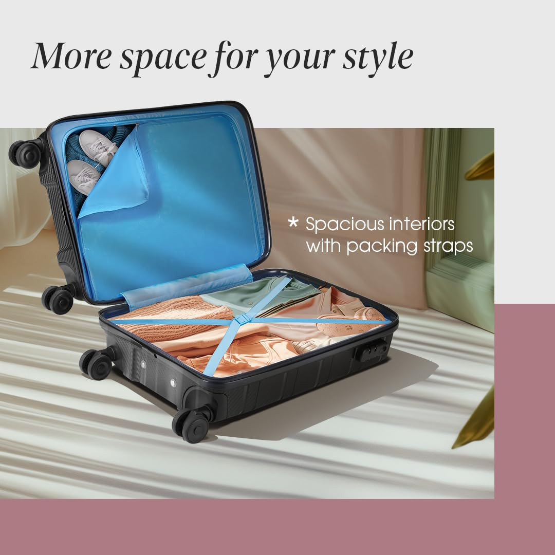 Skybags Curve Cabin Size Hard Luggage 56 cm Polypropylene Luggage Trolley with 8 Wheels Black Unisex