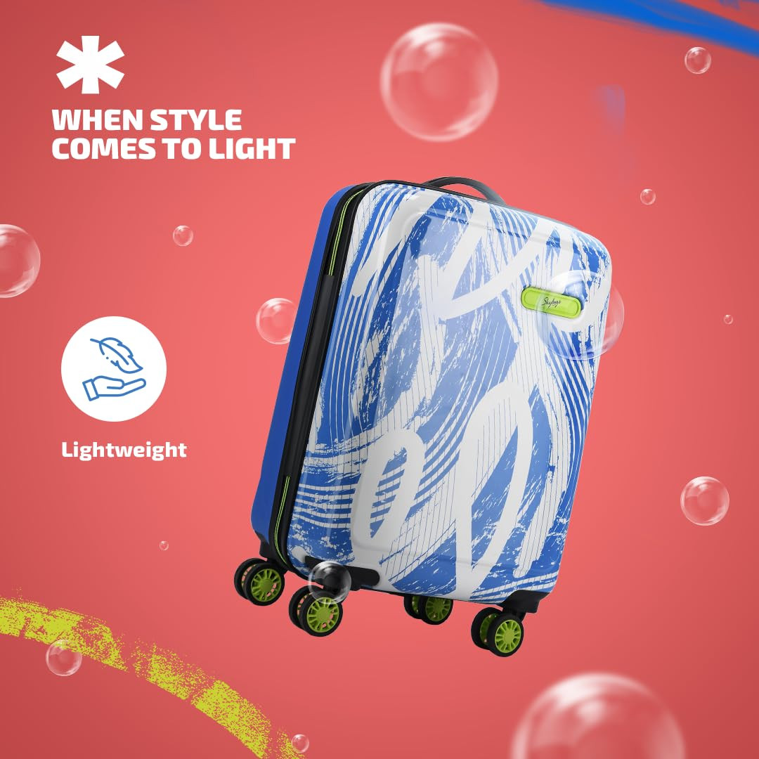 Skybags Stroke Cabin Abs Hardshell Luggage 55 Cm Printed Luggage 4 Wheel Inline Trolley Bag with 8 Wheels and in-Built Combination Lock