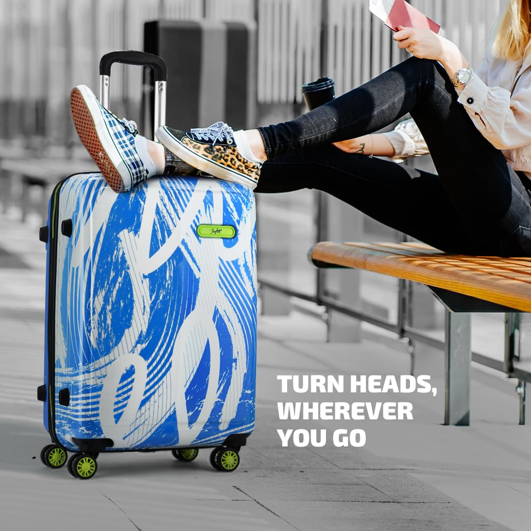 Skybags Stroke Cabin Abs Hardshell Luggage 55 Cm  Printed Luggage 4 Wheel Inline Trolley Bag with 8 Wheels and in-Built Combination Lock