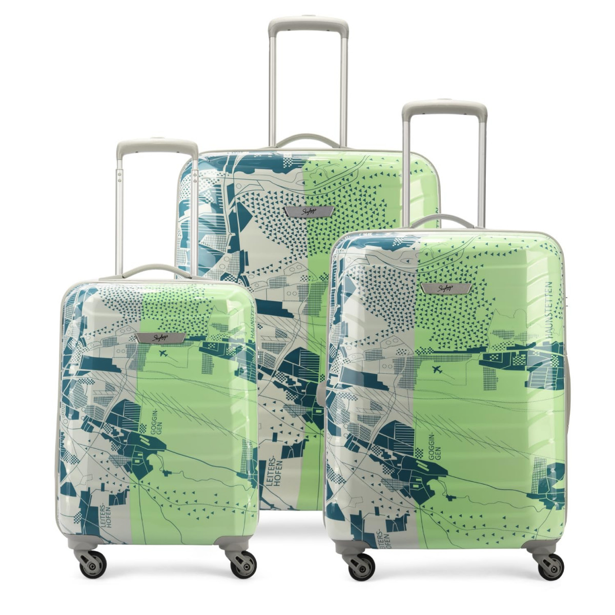 Skybags Tooper Set of 3 Cabin MediumLarge Hard Luggage 556575 cm Polypropylene Luggage Trolley with 8 WheelsGreenUnisex
