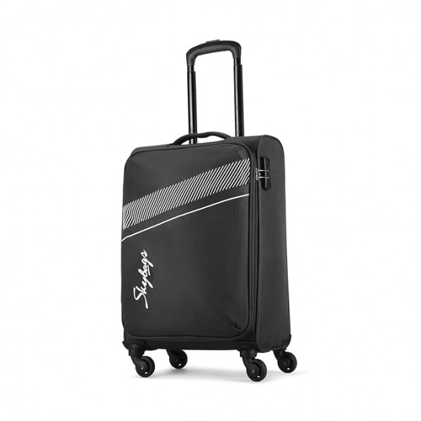 Image of Skybags Trick Polyester Softsided 58 cm Cabin Stylish Luggage Trolley with 4 Wheels | Black Trolley Bag - Unisex