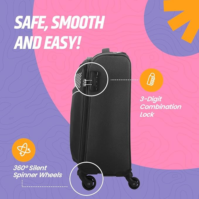 Skybags Trick Polyester Softsided 58 cm Cabin Stylish Luggage Trolley with 4 Wheels Black Trolley Bag - Unisex