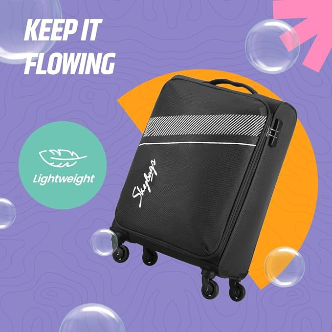 Skybags Trick Polyester Softsided 58 cm Cabin Stylish Luggage Trolley with 4 Wheels Black Trolley Bag - Unisex
