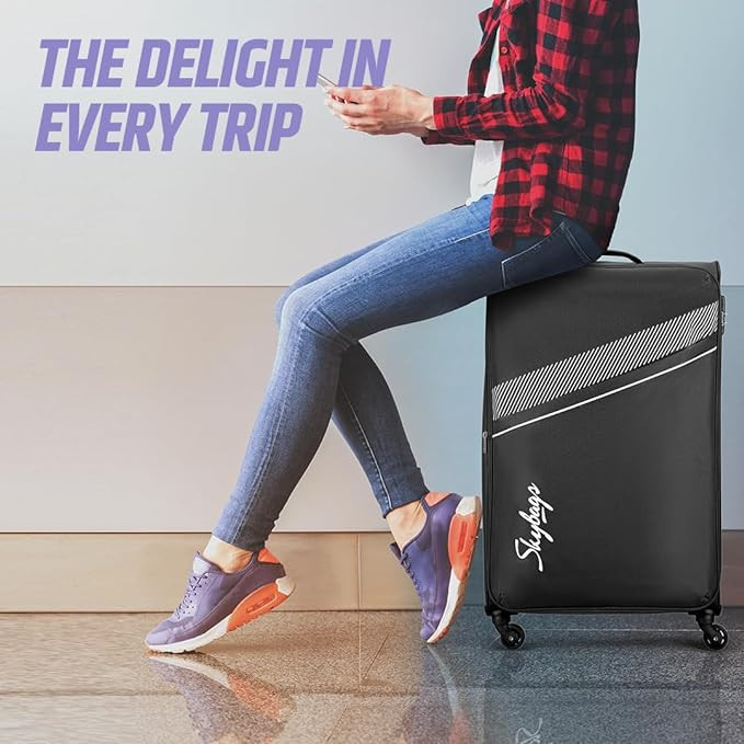Skybags Trick Polyester Softsided 58 cm Cabin Stylish Luggage Trolley with 4 Wheels Black Trolley Bag - Unisex
