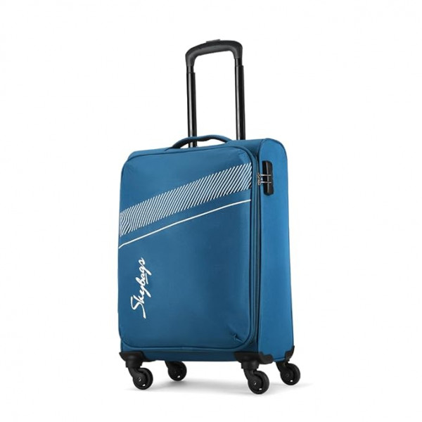Image of Skybags Trick Polyester Softsided 58 cm Cabin Stylish Luggage Trolley with 4 Wheels | Blue Trolley Bag - Unisex