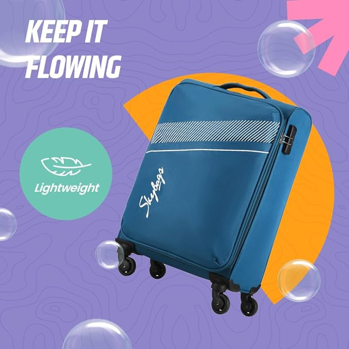 Skybags Trick Polyester Softsided 58 cm Cabin Stylish Luggage Trolley with 4 Wheels Blue Trolley Bag - Unisex