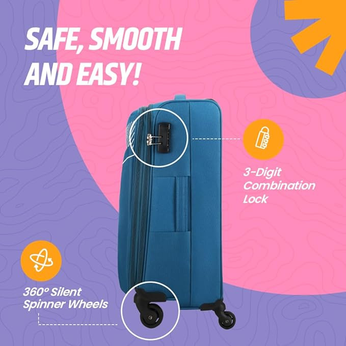 Skybags Trick Polyester Softsided 69 cm Cabin Stylish Luggage Trolley with 4 Wheels  Blue Trolley Bag - Unisex