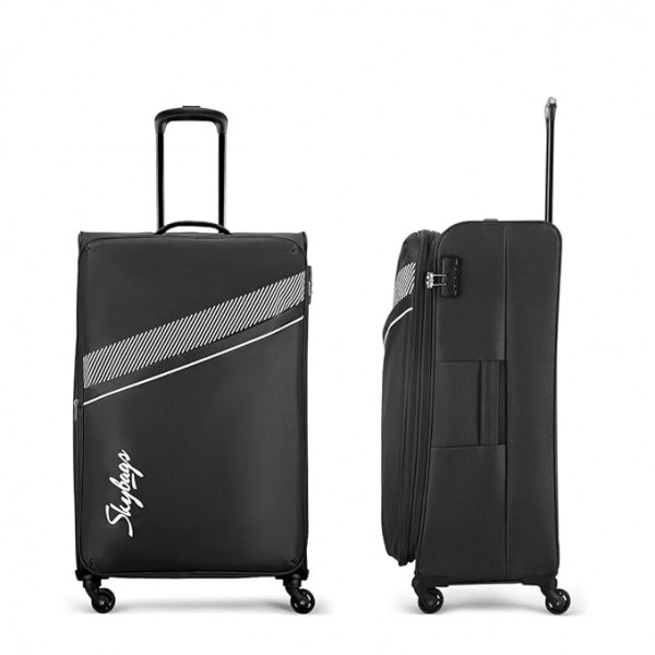 Image of Skybags Trick Polyester Softsided 80 Cm Cabin Stylish Luggage Speed_Wheel Trolley with 4 Wheels|Black Trolley Bag - Unisex