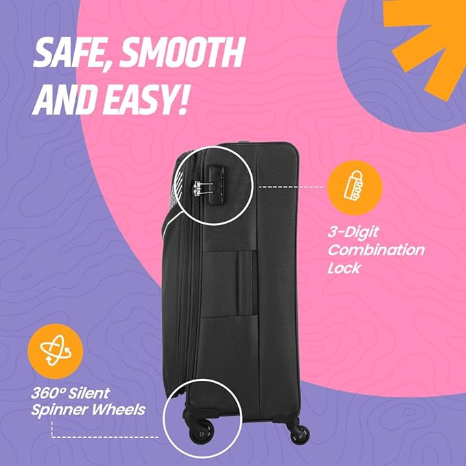 Skybags Trick Polyester Softsided 80 Cm Cabin Stylish Luggage SpeedWheel Trolley with 4 WheelsBlack Trolley Bag - Unisex