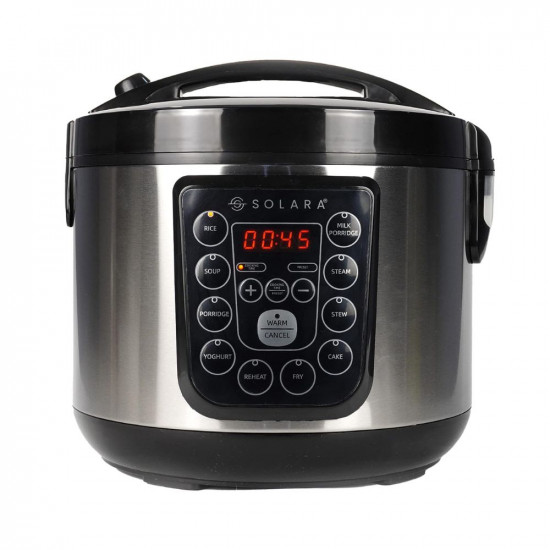 SOLARA Electric Rice Cooker - Cool Touch MultiPurpose Cooker and Food Steamer Digital Rice Cooker 4 Cups 8 Cups Cooked with Steam Rinse Basket Stainless Steel Silver