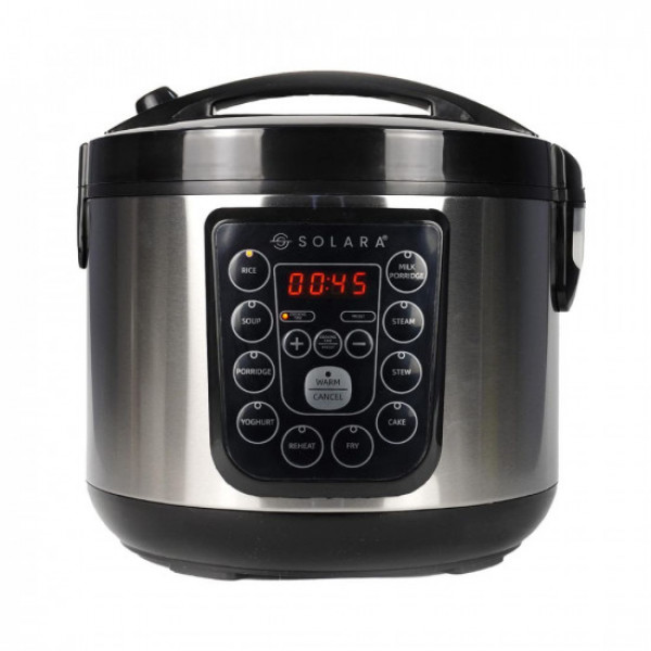 Image of SOLARA Electric Rice Cooker - Cool Touch MultiPurpose Cooker and Food Steamer | Digital Rice Cooker | 4 Cups (8 Cups Cooked) with Steam &amp; Rinse Basket | Stainless Steel Silver