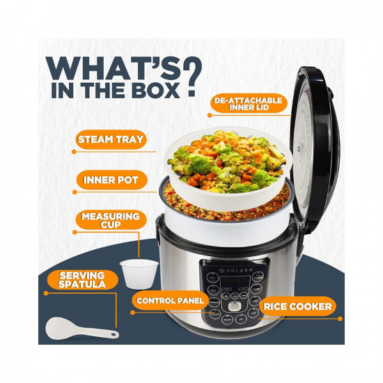 SOLARA Electric Rice Cooker - Cool Touch MultiPurpose Cooker and Food Steamer Digital Rice Cooker 4 Cups 8 Cups Cooked with Steam Rinse Basket Stainless Steel Silver