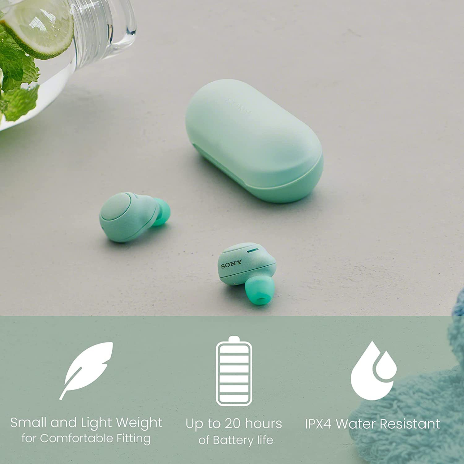 Sony WF-C500 Bluetooth Earbuds with Mic TWS Up to 20Hrs Battery-Green