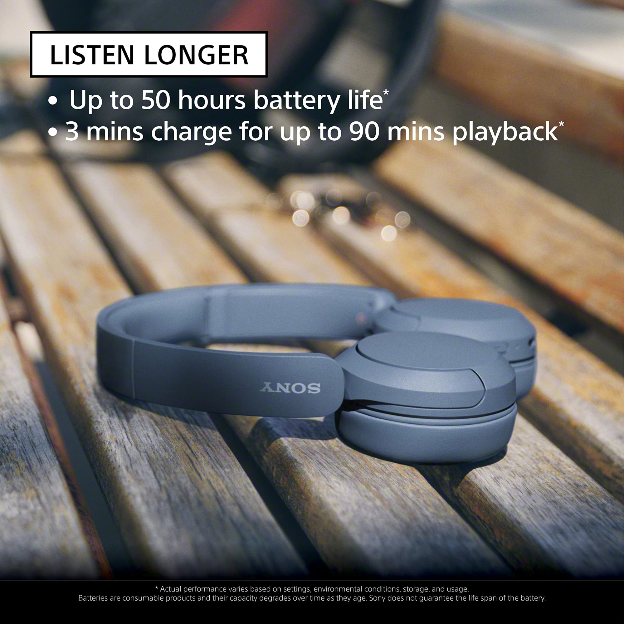 Sony WH-CH520 Wireless Bluetooth Headphones On Ear with Mic Up to 50Hrs Battery Quick Charge DSEE Upscale Multipoint Connectivity Voice Assistant Customized EQ-Blue