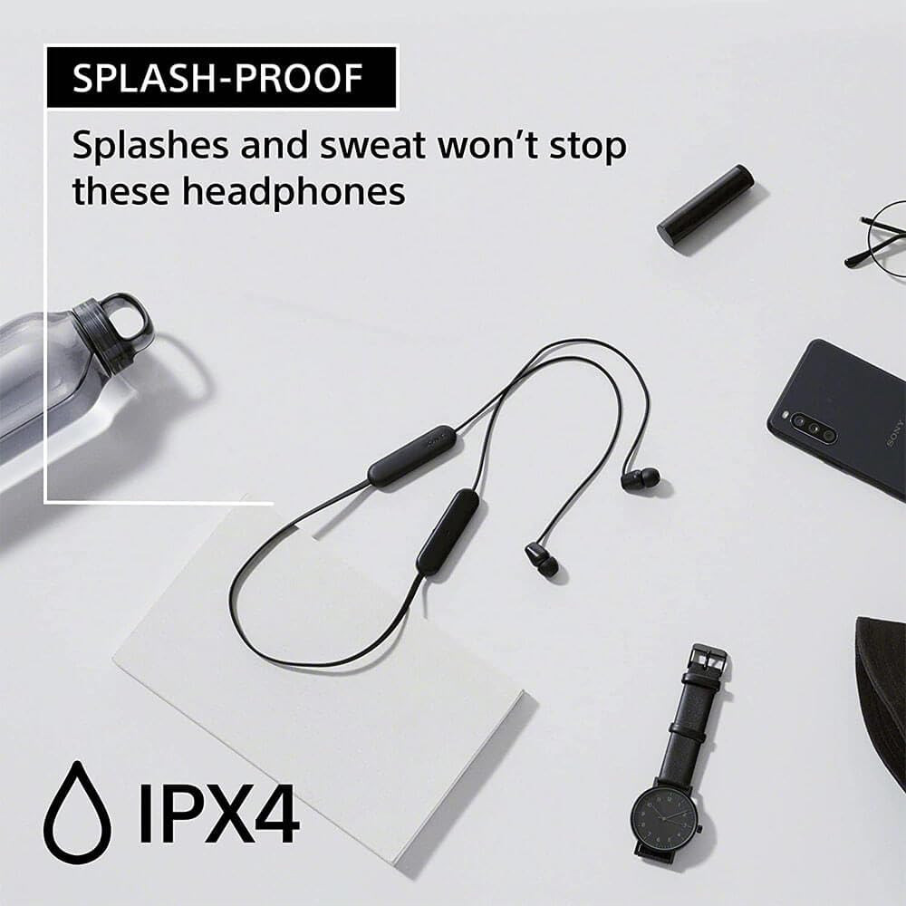 Sony WI-C100 Wireless Headphones with Customizable Equalizer for Deep Bass 25 Hrs Battery DSEE-Upscale Splash Proof 360RA Fast Pair in Ear Bluetooth Headset with Mic for Phone Calls Black