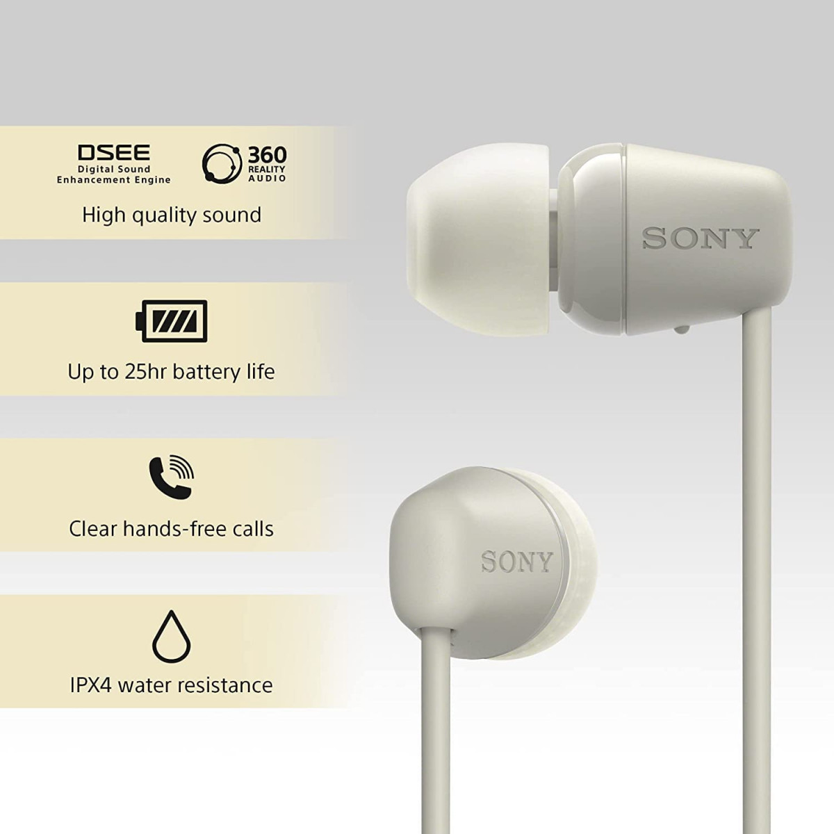 Sony WI-C100 Wireless Headphones with Customizable Equalizer for Deep Bass 25 Hrs Battery DSEE-Upscale Splash Proof 360RA