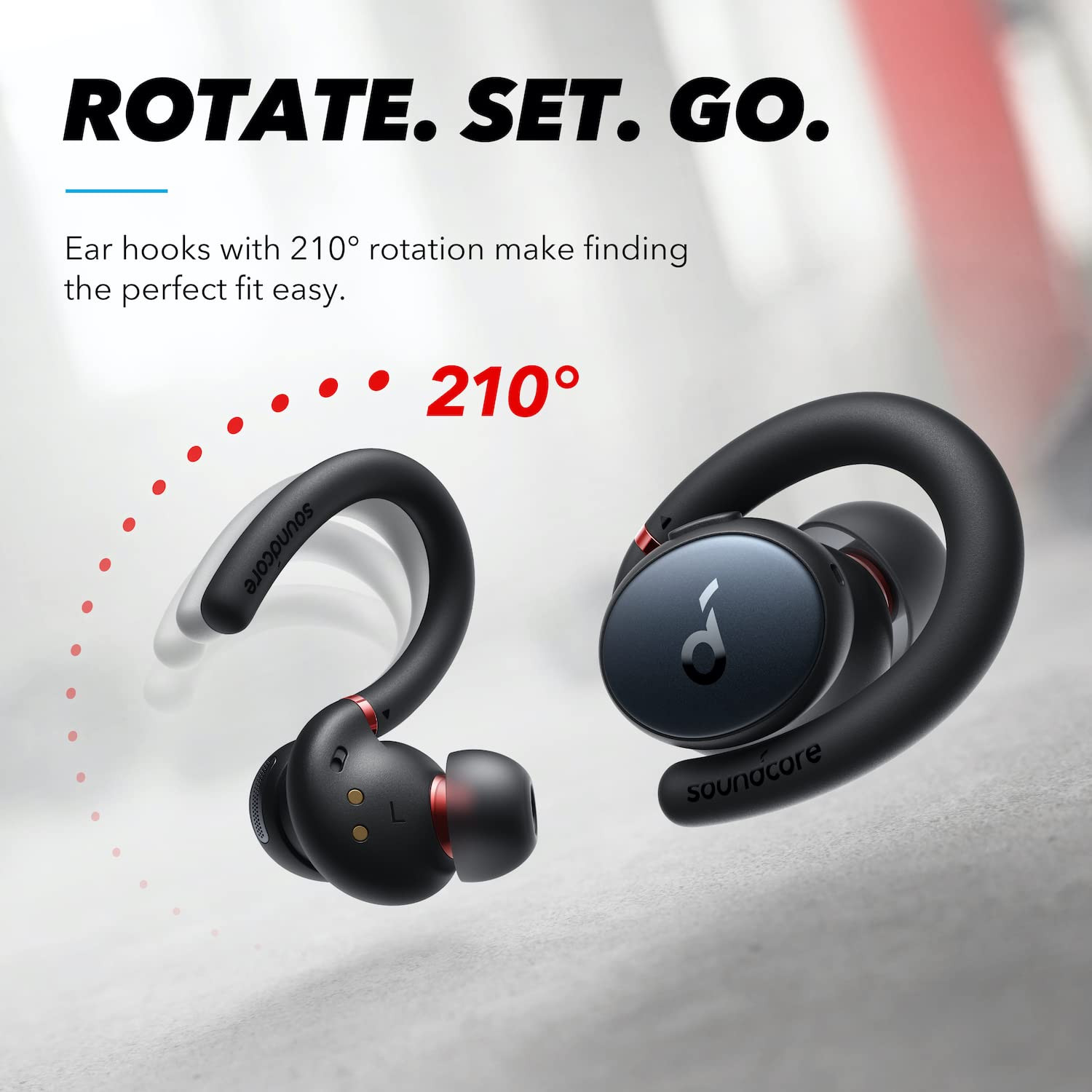 soundcore Sport X10 True Wireless Bluetooth Sport Earbuds Rotatable Over-Ear Hooks for Ultimate Comfort and Secure Fit Deep Bass IPX7 Waterproof Sweatproof Fast Charge App Gym Running