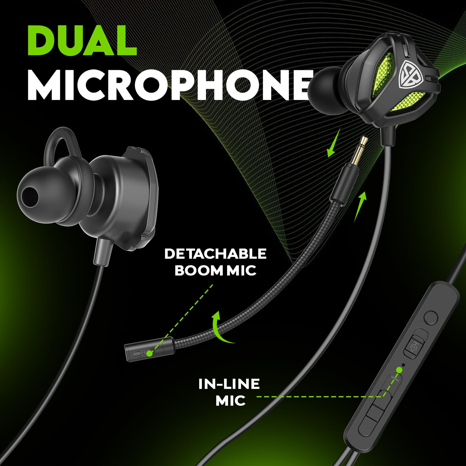 SpinBot BattleBudz C10 Wired in Ear Type-C Gaming Earphones with Detachable Boom Mic  10mm Drivers  Dedicated Mic Mute Switch