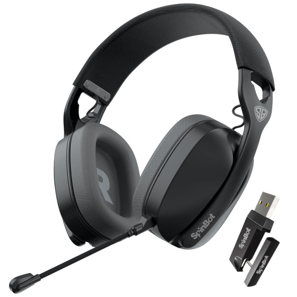 Image of SpinBot Ranger HX500 Tri-Mode Wireless Gaming Headphones | Dual 2.4GHz + Bluetooth + Wired | 28ms Ultra Latency | Detachable Boom Mic | 25Hrs Play Time (Black)