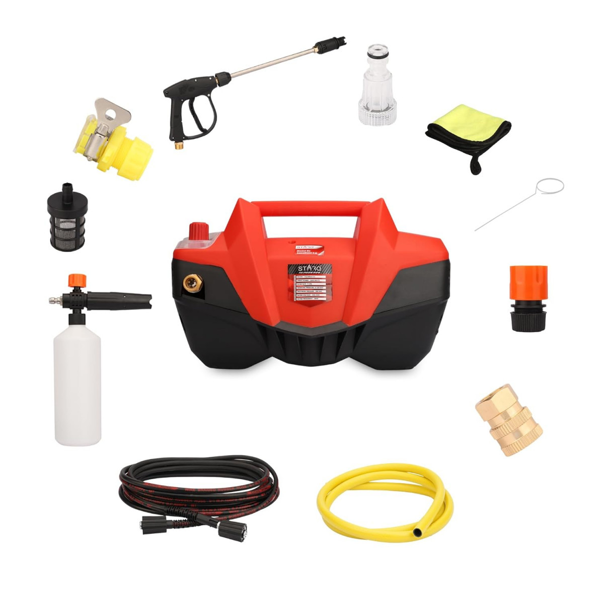 STARQ AQUABLAST26 2600W 280 Bar Heavy Duty High Pressure Car Washer Pressure Adjustable with 1Ltr Professional Snow Foam Lance I Red