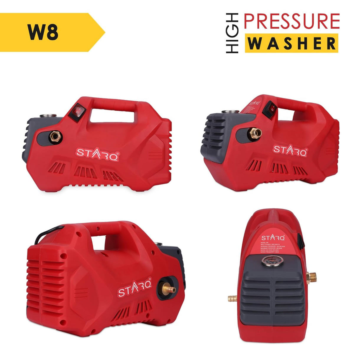STARQ W8 2800W 280 Bar Portable Heavy Duty High Pressure WasherCleaner Red