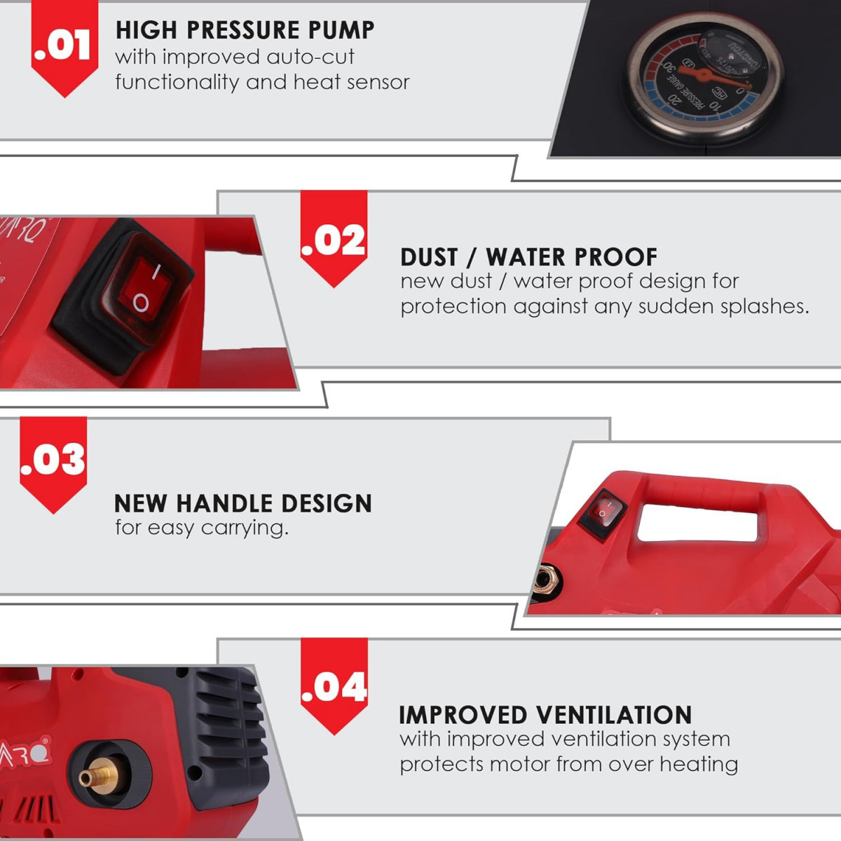 STARQ W8 2800W 280 Bar Portable Heavy Duty High Pressure WasherCleaner Red