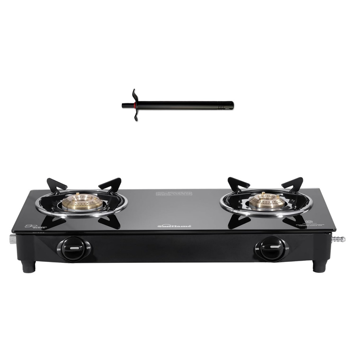 Sunflame Maleo 2 Burner Gas Stove Space Saving Design Complimentary Lighter 1 Medium 1 Small Brass Burners 2 Years Product Coverage Toughened Glass Top Pan India Presence
