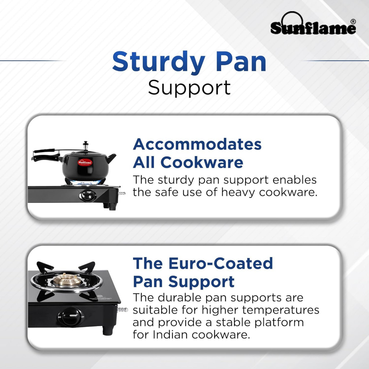 Sunflame Maleo 2 Burner Gas Stove Space Saving Design Complimentary Lighter 1 Medium 1 Small Brass Burners 2 Years Product Coverage Toughened Glass Top Pan India Presence