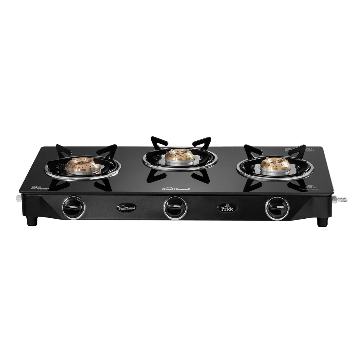 Sunflame Pride 3 Burner Gas Stove 2-Years Product Coverage 2 Small and 1 Medium Brass Burners Ergonomic Knobs Easy to Maintain l Toughened Glass Top PAN India Presence Black