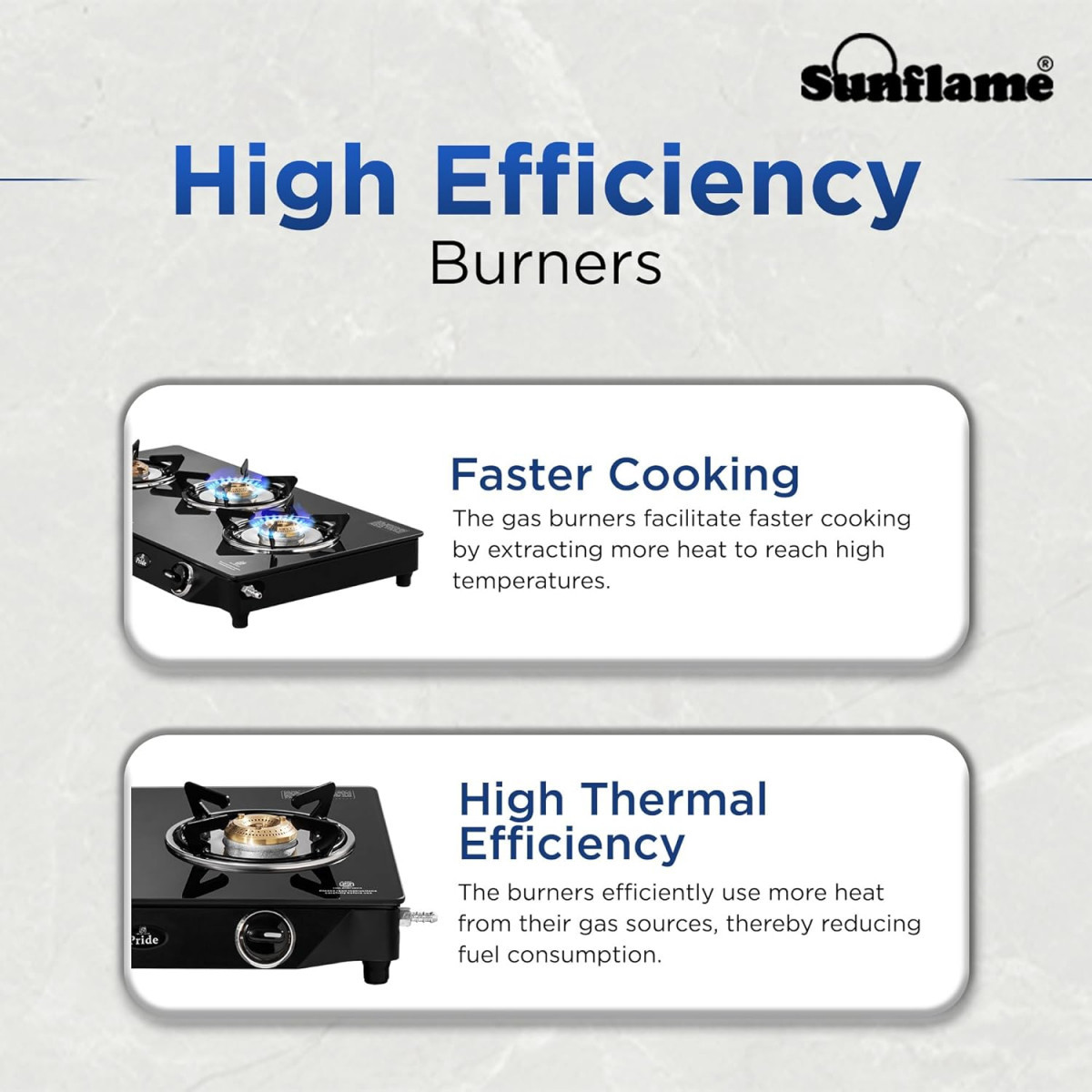 Sunflame Pride 3 Burner Gas Stove 2-Years Product Coverage 2 Small and 1 Medium Brass Burners Ergonomic Knobs Easy to Maintain l Toughened Glass Top PAN India Presence Black