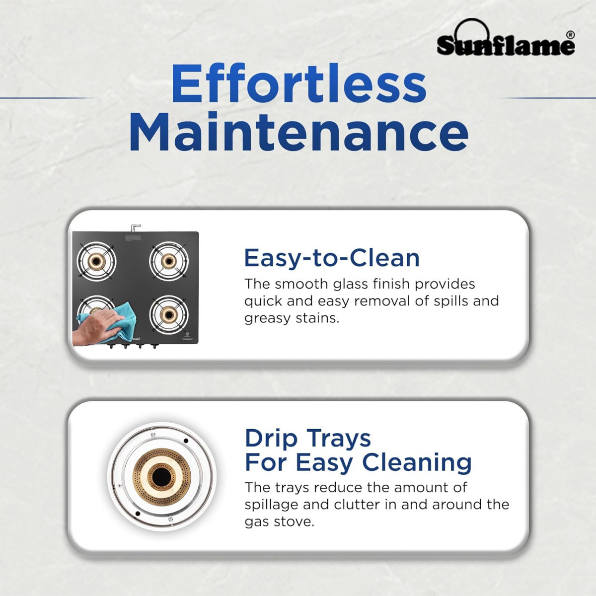 Sunflame Pride 4 Burner Gas Stove 2-Years Product Coverage 2 Medium and 2 Small Brass Burners Ergonomic Knobs Easy to Maintain Toughened Glass Top PAN India Presence Black