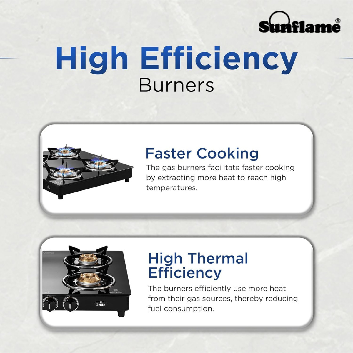 Sunflame Pride 4 Burner Gas Stove 2-Years Product Coverage 2 Medium and 2 Small Brass Burners Ergonomic Knobs Easy to Maintain Toughened Glass Top PAN India Presence Black