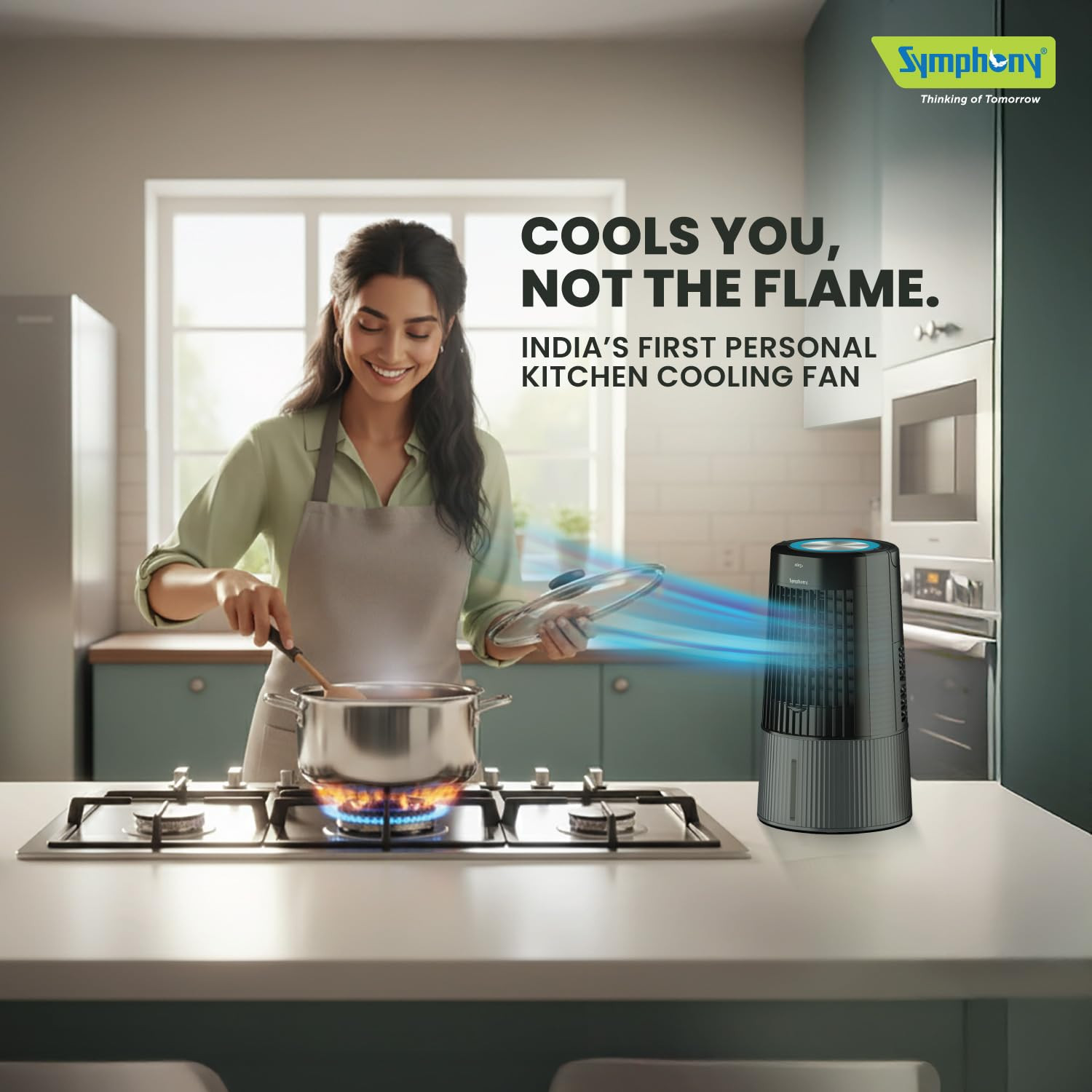 Symphony Duet-i Personal Kitchen Cooling Fan For Home and Office Tabletop with Honeycomb Pad  Kitchen Fans for Home Cooking  Mini Portable Fan  Low Power Consumption 6L Grey