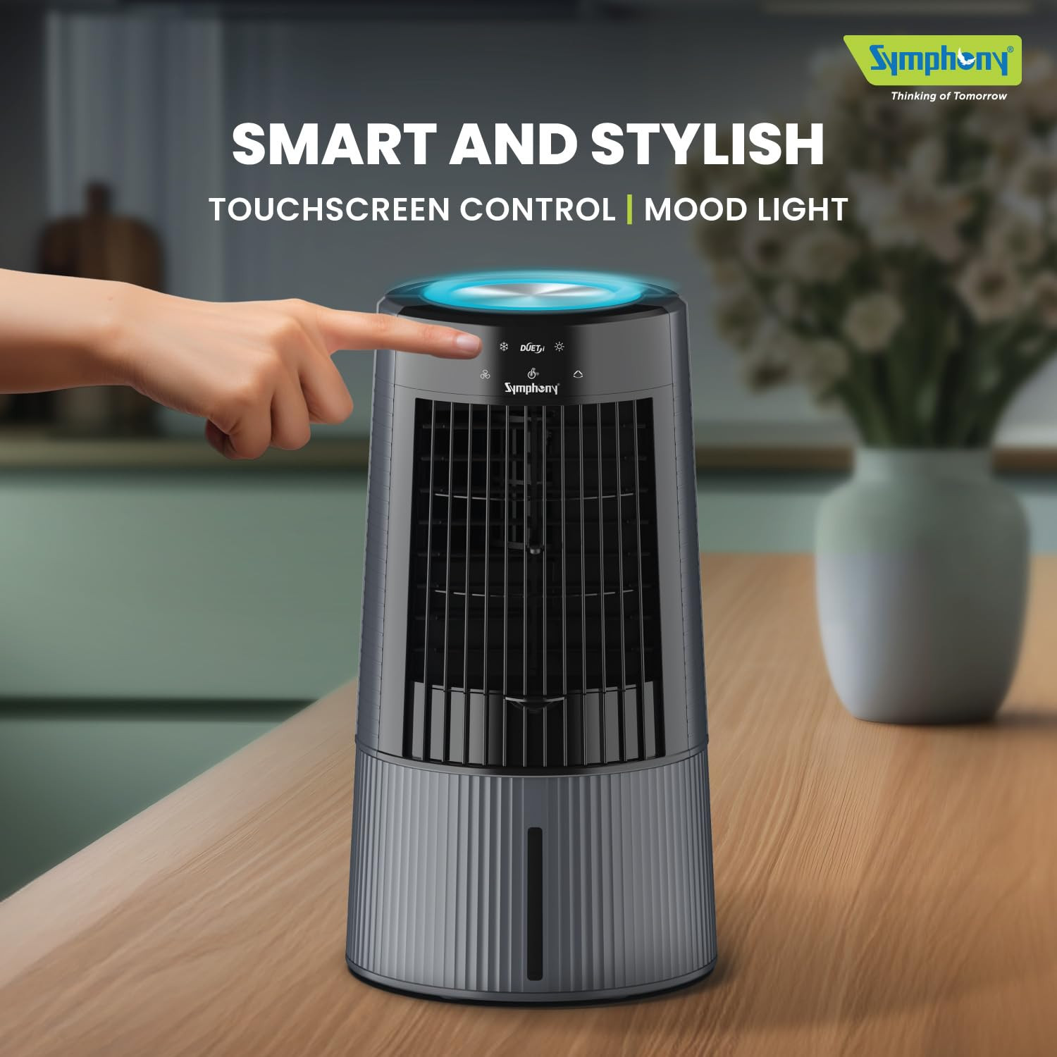 Symphony Duet-i Personal Kitchen Cooling Fan For Home and Office Tabletop with Honeycomb Pad  Kitchen Fans for Home Cooking  Mini Portable Fan  Low Power Consumption 6L Grey