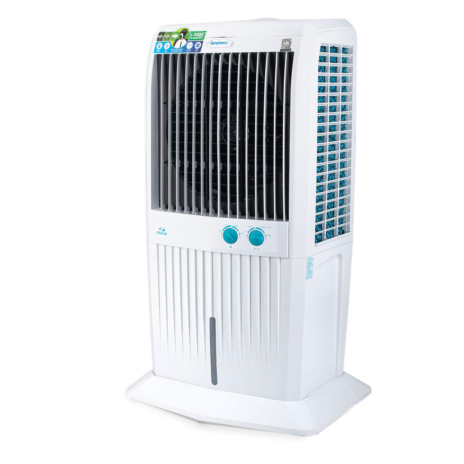 Symphony Storm 70 XL Desert Tower Air Cooler 70-litres with Multistage Air Purification Powerful Fan 3-Side Honeycomb Pads Automatic Vertical Swing Low Power Consumption White