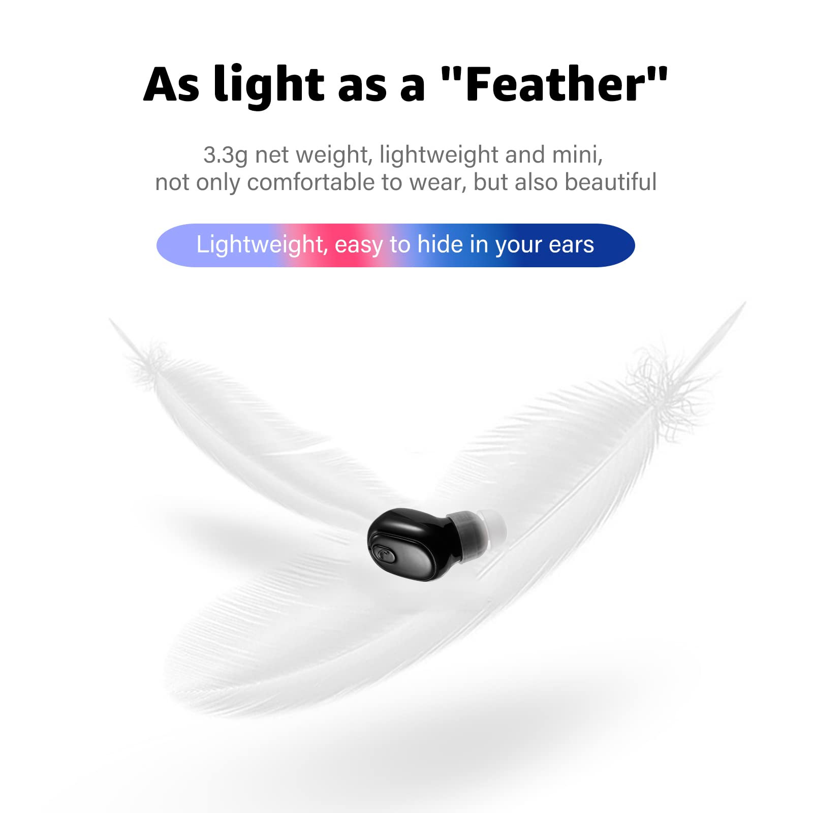 SYSFUN Single Bluetooth Wireless Earbuds Mini Invisible in Ear Wireless Bluetooth Headphone 12 Hours Super Long Battery Life Suitable for Sports Work and Sleep - Black