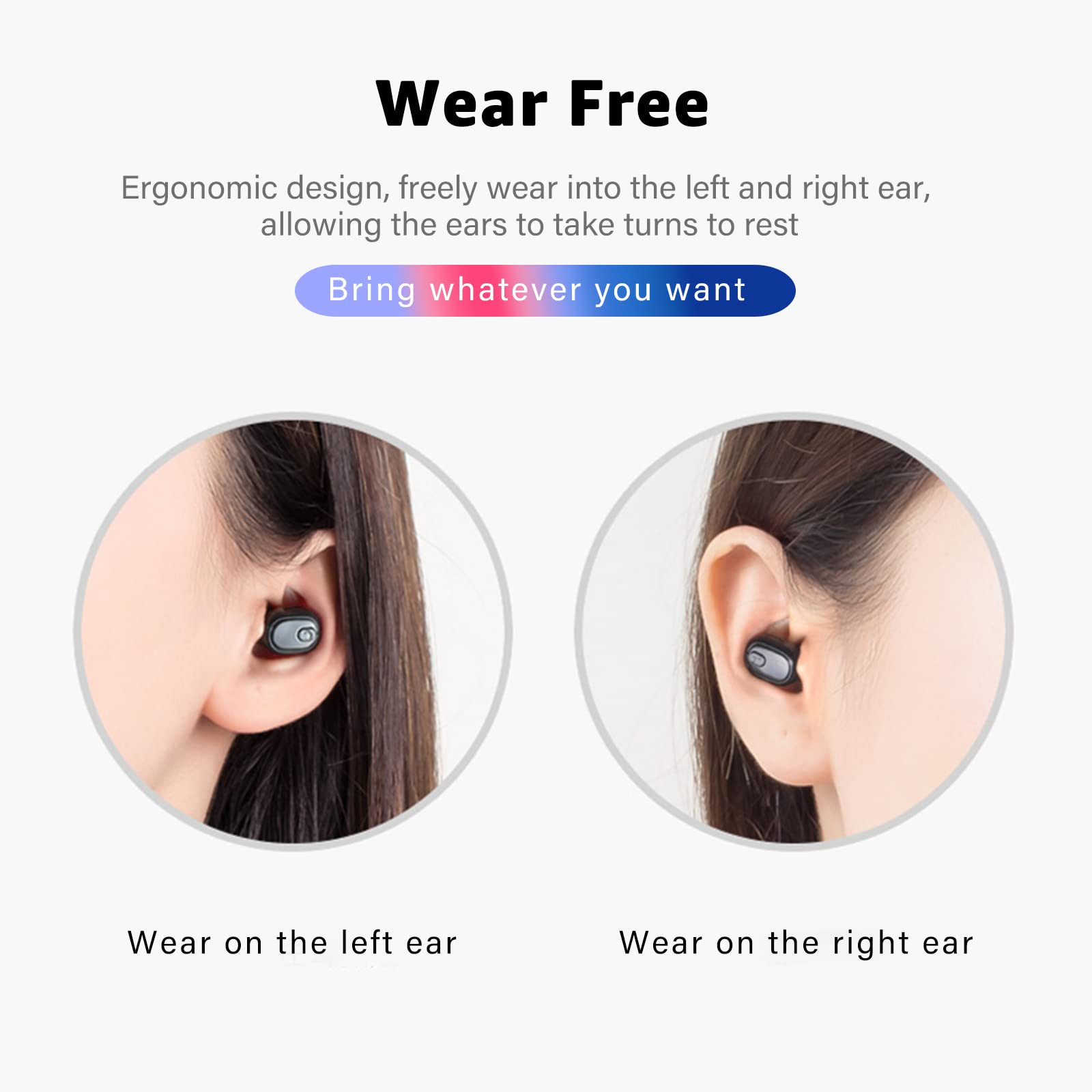 SYSFUN Single Bluetooth Wireless Earbuds Mini Invisible in Ear Wireless Bluetooth Headphone 12 Hours Super Long Battery Life Suitable for Sports Work and Sleep - Black