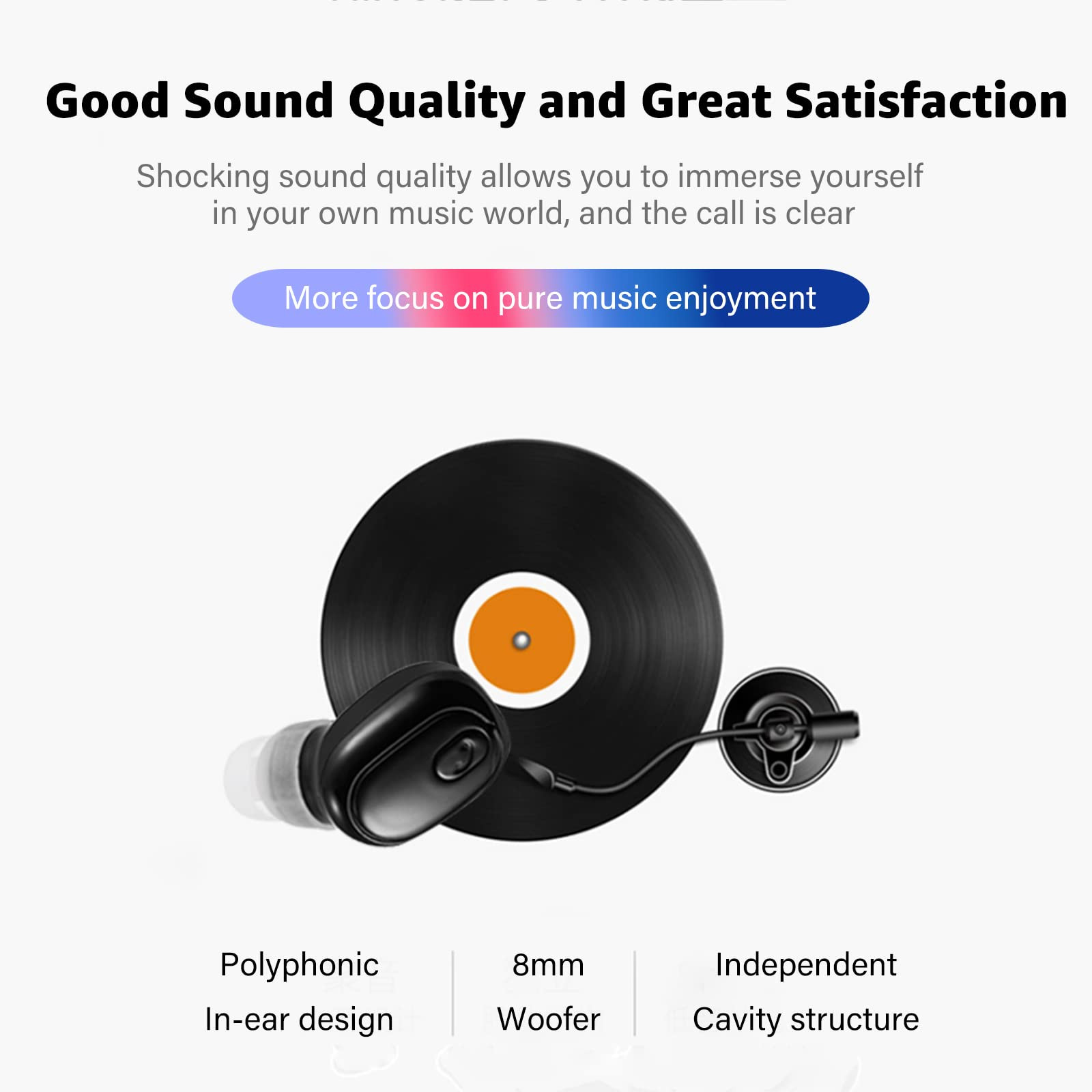 SYSFUN Single Bluetooth Wireless Earbuds Mini Invisible in Ear Wireless Bluetooth Headphone 12 Hours Super Long Battery Life Suitable for Sports Work and Sleep - Black