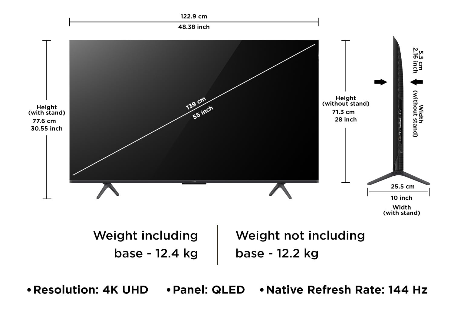 TCL 139 cm 55 Inches 4K UHD Smart QD-Mini LED Google TV  144Hz Refresh Rate  3GB RAM  46W Onkyo 21  Upto 512 Zones  IMAX Enhanced  55Q6C