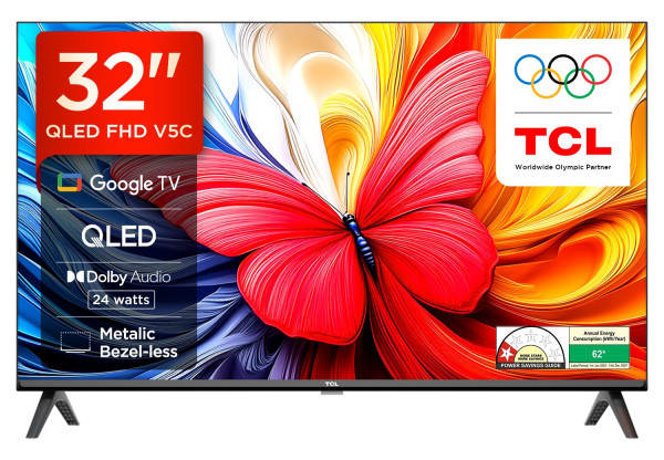 Image of TCL 80 cms (32 inches) Full HD Smart QLED Google TV | Dolby Audio 24 watts | Ai Clarity | Metallic Bezel-Less | Multiple Viewing Mode | 32V5C