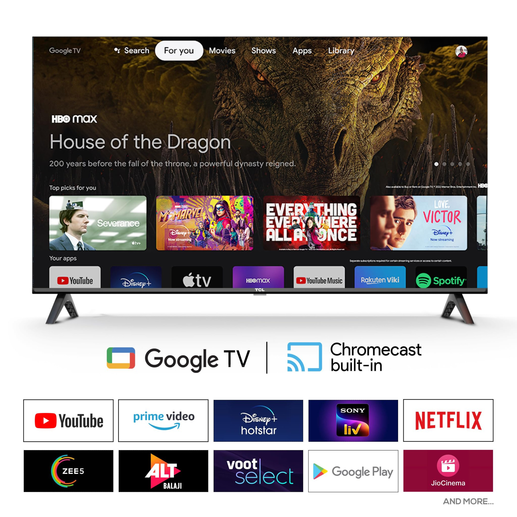TCL 80 cms 32 inches Full HD Smart QLED Google TV Dolby Audio 24 watts Ai Clarity Metallic Bezel-Less Multiple Viewing Mode 32V5C