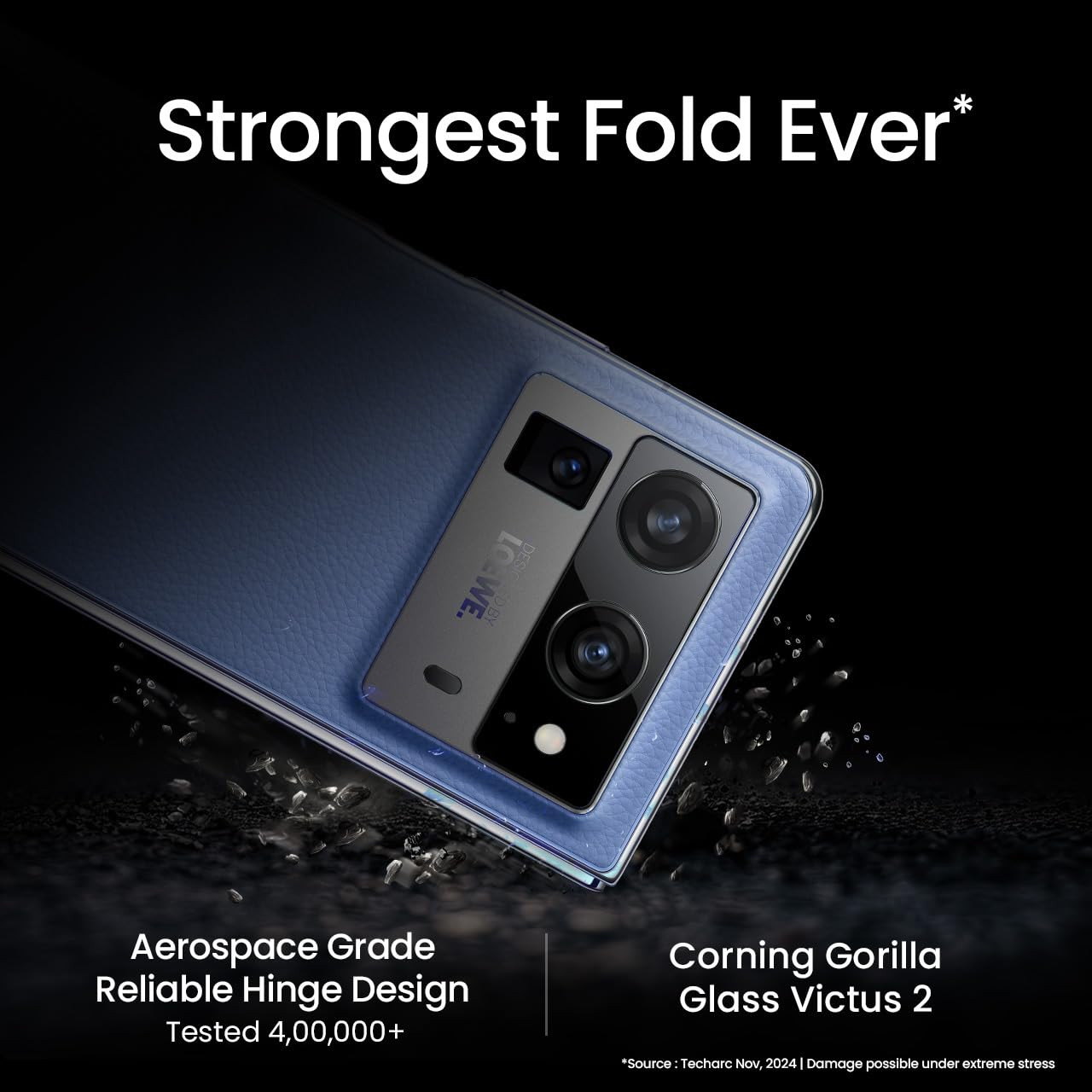 Tecno Phantom V Fold 2 Rippling Blue 12GB512GB Strongest Fold Ever Largest Battery in Fold Segment-5750mAh Segment Largest Display Rear - Triple 50MP Camera with OIS 70W Fast Charger