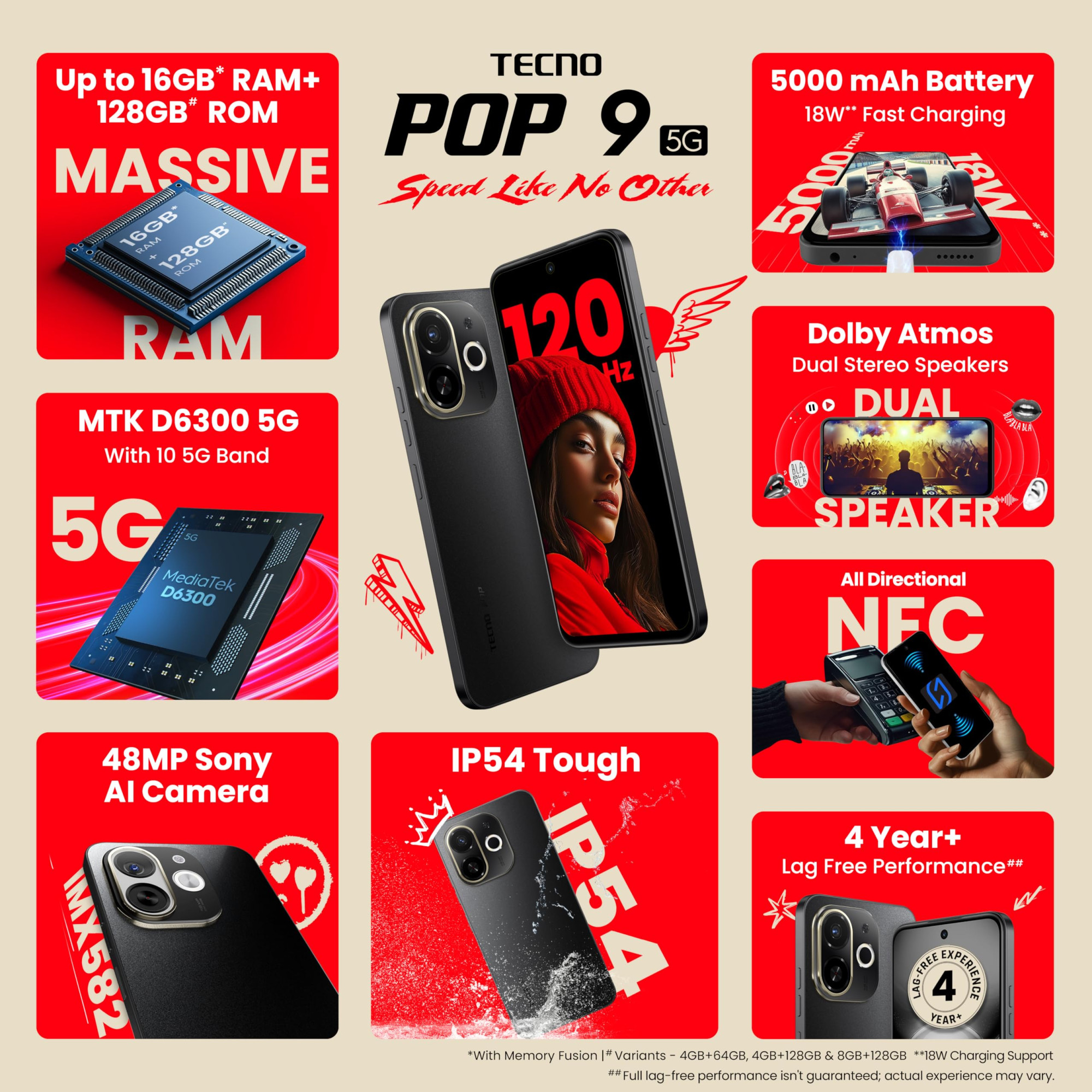 Tecno POP 9 5G Midnight Shadow 4GB64GB Advanced AI Features 108MP Ultra Clear AI Camera D6300 Powerful Processor 5 Year Lag Free Fluency 5000 mAh Battery in Built Infrared and NFC